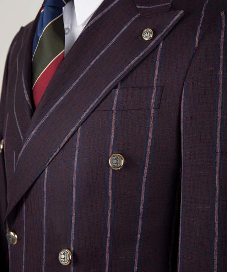 Chic Purple Striped Double Breasted Men's Business Suit_3