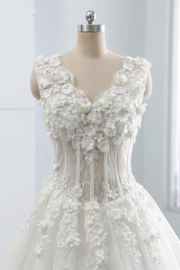 Bradyonlinewholesale Glamorous V-Neck Tulle Wedding Dress with Flowers Appliques Sleeveless Beadings Bridal Gowns Online_5