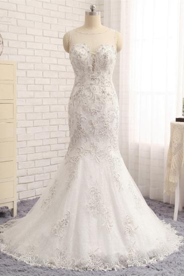 Bradyonlinewholesale Elegant White Sleeveless Jewel Wedding Dresses With Appliques Mermaid Lace Bridal Gowns Online_6