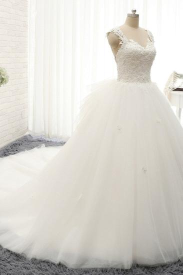 Bradyonlinewholesale Chic Straps Sleeveless Tulle Wedding Dresses With Appliques White A-line Bridal Gowns Online_3