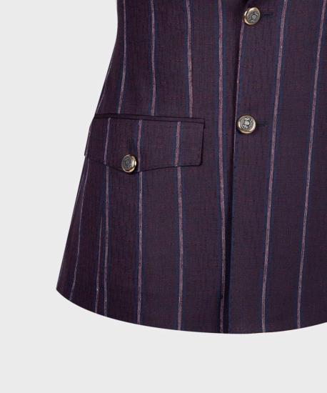 Chic Purple Striped Double Breasted Men's Business Suit_4