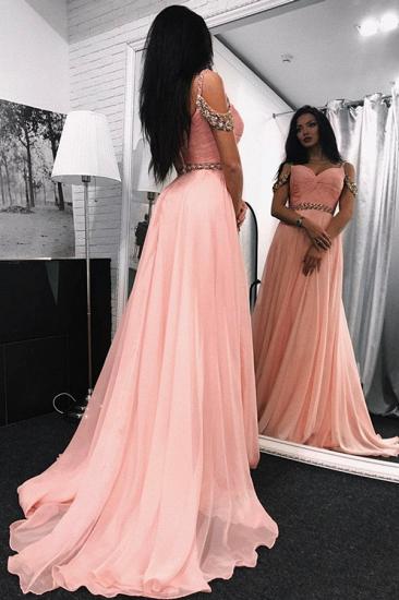 Gorgeous A-line Chiffon Prom Dresses Spaghetti-Straps Crystal Evening Gowns