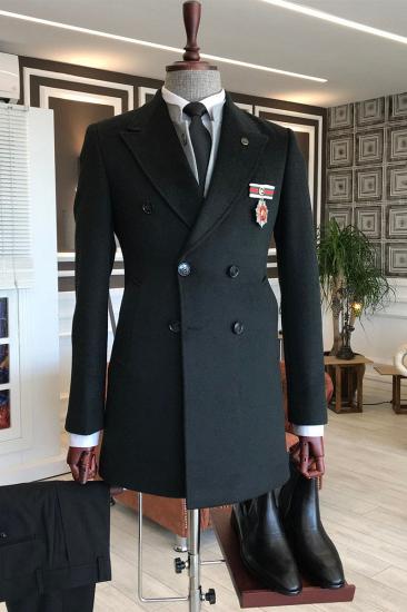 Frederic Formal All Black Point Lapel Double Breasted Custom Winter Coat