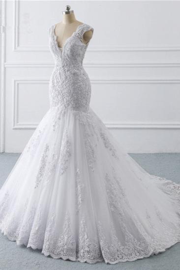 Bradyonlinewholesale Gorgeous V-Neck Tulle Lace Wedding Dress Sleeveless Mermaid Appliques Bridal Gowns On Sale_3