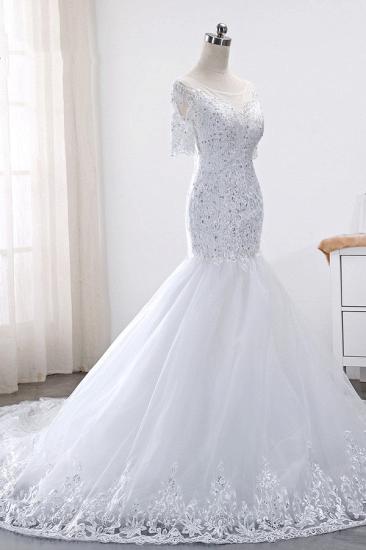 Bradyonlinewholesale Glamorous Jewel Tulle Lace Wedding Dress Mermaid Short Sleeves Beading Bridal Gowns Online_3
