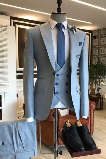 Dick Unique Blue 3 Piece Double Breasted Vest Mens Slim Fit Suit_2