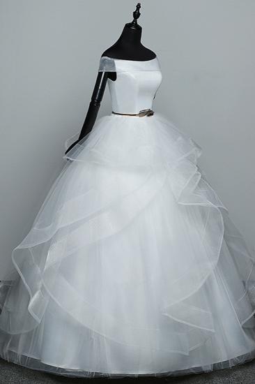 Bradyonlinewholesale Elegant Off-the-Shoulder Organza Wedding Dress Sleeveless Ruffles Bridal Gowns with Beading Sash_3