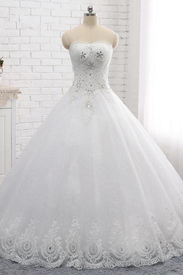 Bradyonlinewholesale Affordable S-Line Sweetheart Tulle Rhinestones Wedding Dress Lace Appliques Sleeveless Bridal Gowns Online