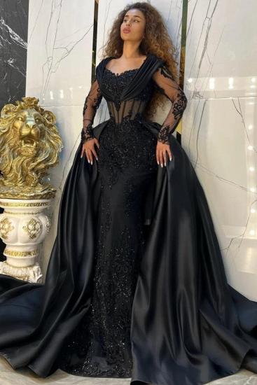 Designer Evening Dresses Long Lace Black Ball Gowns with Sleeves_3