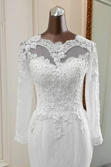 Bradyonlinewholesale Elegant Jewel Long Sleeves White Mermaid Wedding Dresses with Rhinestone Online_6