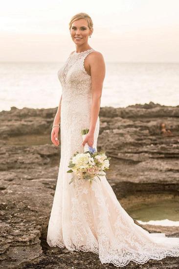 Elegant Lace Sleeveless Sheath Wedding Dresses | Pleated Floor Length Bridal Gowns_3