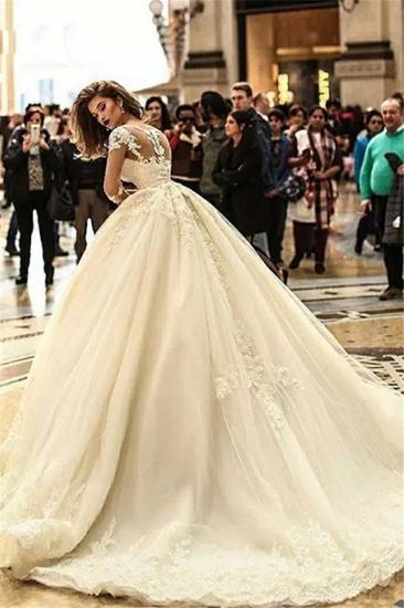 Ball Gown Court Train Appliques Tulle Wedding Dresses with Sleeves_2