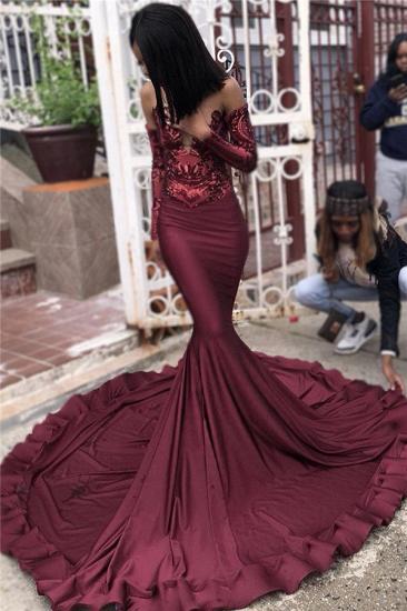 2022 Burgundy Long Sleeves Mermaid Prom Dresses | Cheap Sequins Evening Dresses Online_3
