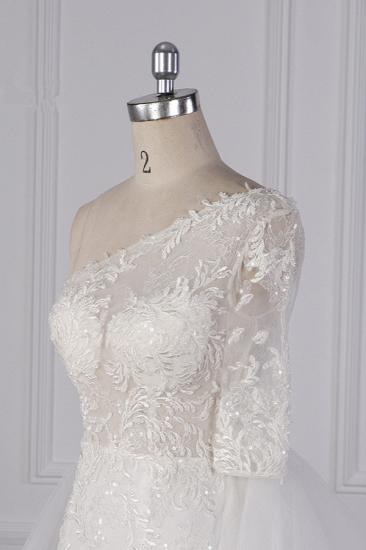 Bradyonlinewholesale Glamorous Sheath Lace Tulle Wedding Dress One-Shoulder 3/4 Sleeve Appliques Bridal Gowns Online_4