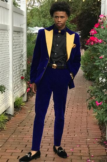 Royal Blue Slim Fit Velvet Mens Suit | 2 Prom Party Outfits_1