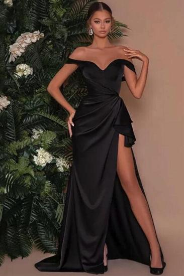 Sexy Off-the-Shoulder Black Side Slit Evening Dress Satin Long Prom Dress_3