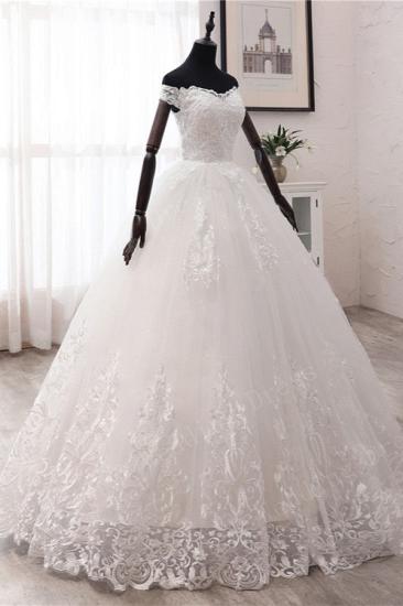 Bradyonlinewholesale Ball Gown Off-the-Shoulder Lace Appliques Wedding Dresses White Tulle Sleeveless Bridal Gowns_3