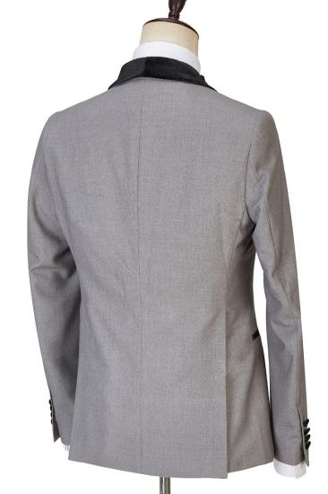Robert Light Grey One Button Shiny Shawl Lapel Three Piece Wedding Mens Suit_5