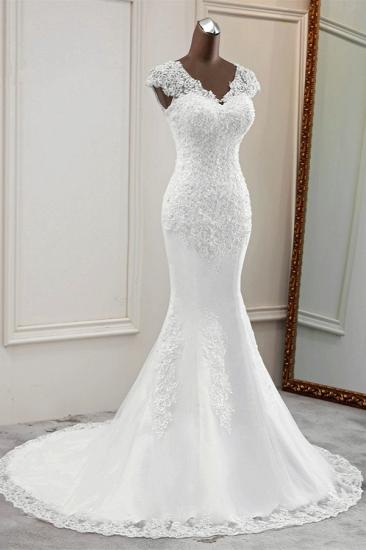 Bradyonlinewholesale Luxury V-Neck Sleeveless White Lace Mermaid Wedding Dresses with Appliques_3