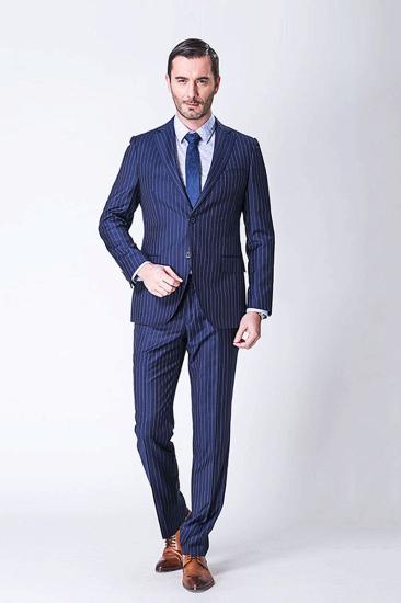 Striped One Two Button Navy Blue Mens Formal Suit