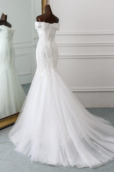 Bradyonlinewholesale Glamorous Tulle Lace Off-the-Shoulder White Mermaid Wedding Dresses Online_4