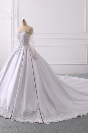 Bradyonlinewholesale Glamorous Ball Gown Jewel Satin Tulle Wedding Dress Long Sleeves Ruffles Lace Bridal Gowns Online_3