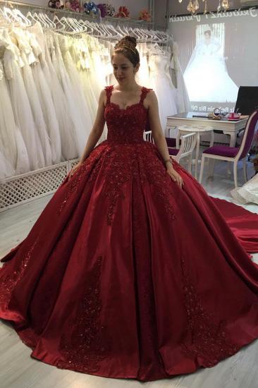 Red A-line Ball Gown with Long Sweep Train Sweetheart Straps_2