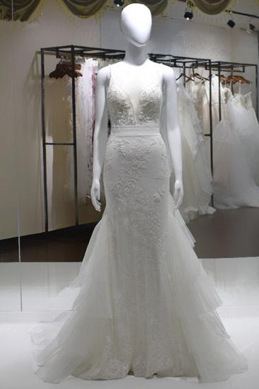 Bradyonlinewholesale Sexy Spaghetti-Straps Tulle Wedding Dress V-Neck Sleeveless Appliques Beading Bridal Gowns On Sale_1