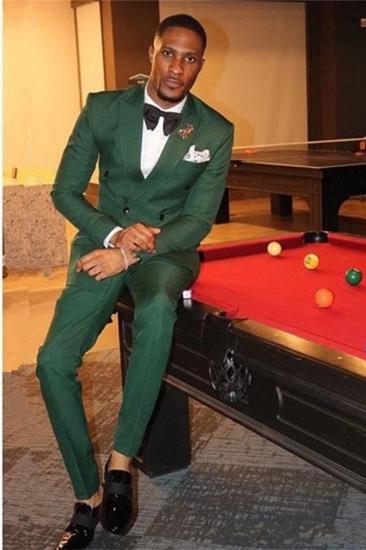 Dark Green Double Breasted Point Lapel Two Piece Mens_1
