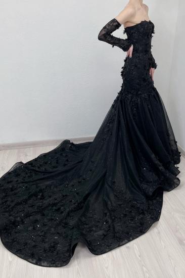 Black Sweetheart Tulle Appliques Lace Mermaid Wedding Dresses_3