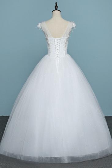 Bradyonlinewholesale Chic Jewel Tulle Lace White Wedding Dress Sleeveless Appliques Bridal Gowns with Flowers Online_2
