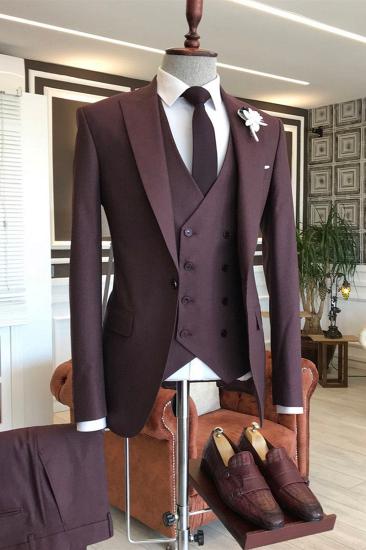 Hale New Burgundy One Button 3 Piece Custom Business Suit_1