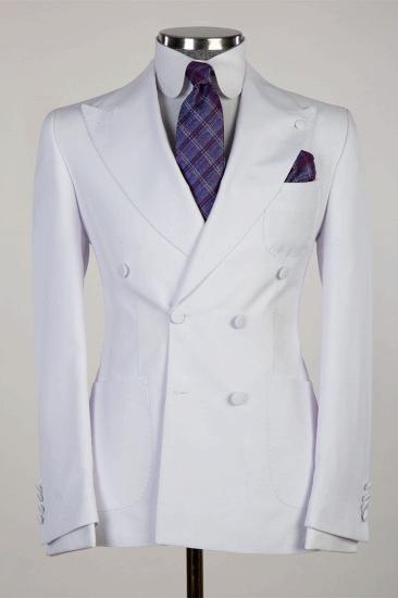 White Peaked Lapel Two Pieces Close Fitting Wedding Suits_1