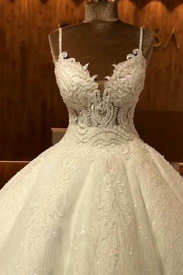 Spaghetti Straps Sparkly Lace Wedding Dresses Online | Sequins Sleeveless Dresses for Weddings_3