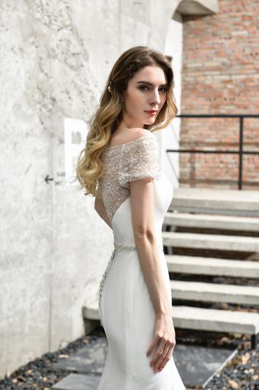 Floral Beaded Cap Sleeve Mermaid  Lace Ivory Wedding Dress with Chapel Train_10