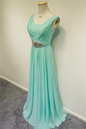 Cheap Blue Chiffon Long Prom Dresses Crystal Elegant Sweep Train Popular Evening Gowns_5