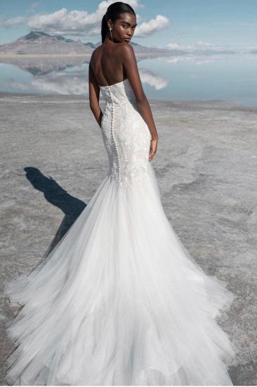 Off-the-Shoulder Tulle Beach Wedding Dress Sweetheart Lace Mermaid Bridal Dress_2