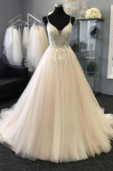 Bradyonlinewholesale Gorgeous Sweetheart Lace Top White Long Wedding Dress Spaghetti Straps Sleeveless Bridal Gowns On Sale_1