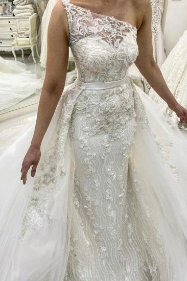 Elegant One Shoulder Floral Pattern Mermaid Wedding Dress Detachable Train