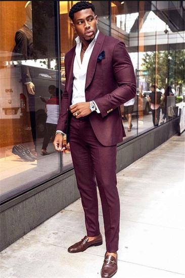 Trendy Burgundy Two Piece Mens Suit |  Shawl Lapel Custom Prom Outfit_1
