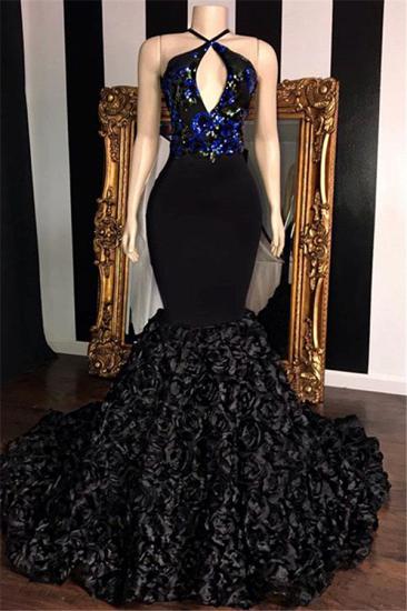 Spaghetti Straps Mermaid Black Flowers Prom Dresses Cheap | Sexy Sleeveless Keyhole Real Dress on Mannequins_1