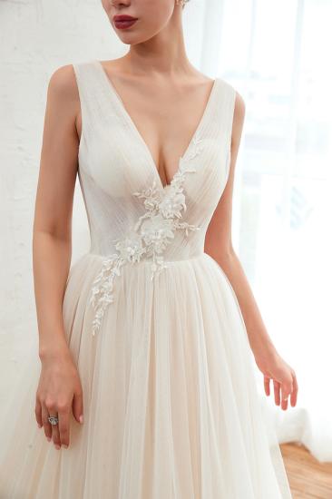 Affordable Tulle V-Neck Ruffle Long Wedding Dress with Appliques_4