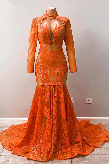 Charming Orange Turtleneck Mermaid Ball Gown | Long Sleeve Floor Length Evening Dress_3