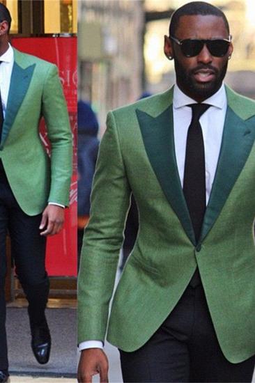 Fashion Green Point Lapel One Button Custom Slim Fit Mens Suit_2