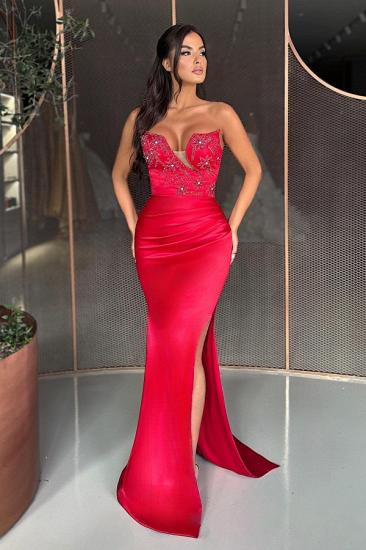 Elegant evening dresses long red | Glitter prom dresses