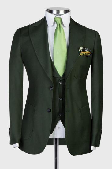 Chic dark green pointed lapel three-piece business men's suit_6