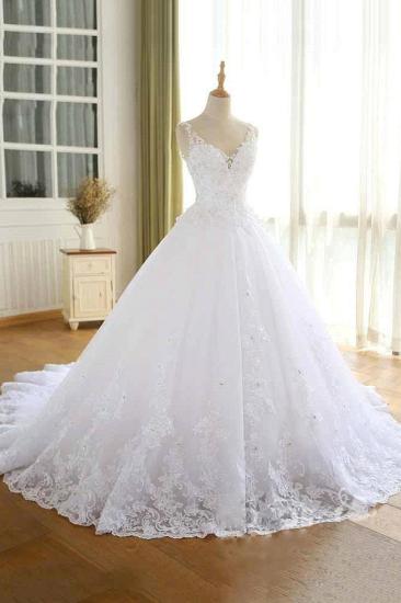Luxury Lace Beaded Wedding Dresses V Neck Straps Long Ball Gown Wedding Party Bridal Dress_3