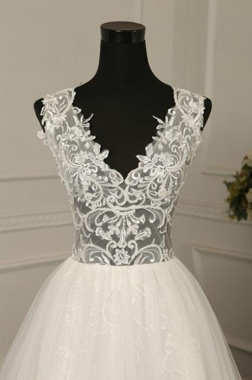 Bradyonlinewholesale Sexy V-Neck Sleeveless Tulle Wedding Dress See Through Top Appliques Bridal Gowns On Sale_4