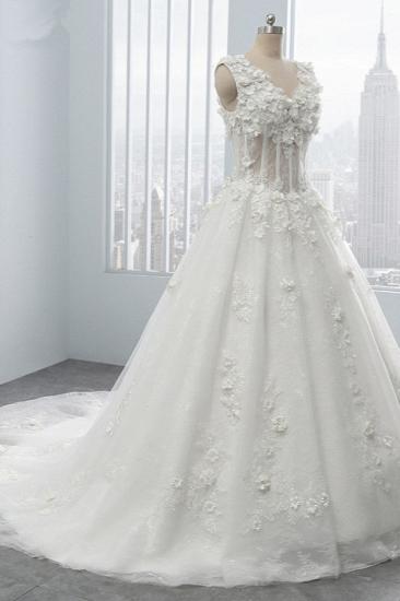 Bradyonlinewholesale Glamorous V-Neck Tulle Wedding Dress with Flowers Appliques Sleeveless Beadings Bridal Gowns Online_3