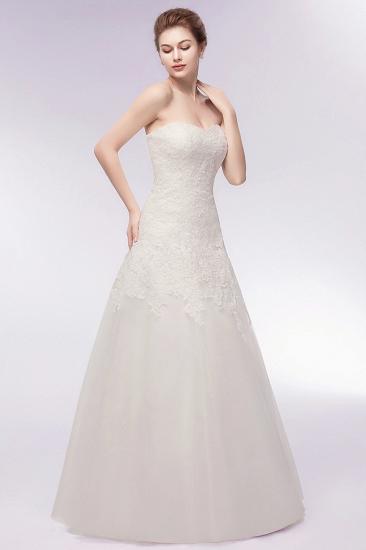 A-line Sweetheart Strapless Long Lace Tulle Wedding Dresses_8